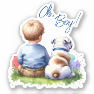 Sticker Oh, mon garçon ! Baby shower Baby and Bulldog