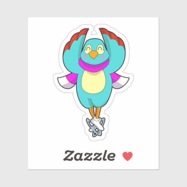 Sticker Oiseau au patinage sur glace avec patins sur glace (Feuille)