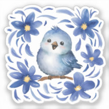 Oiseau bleu avec des fleurs