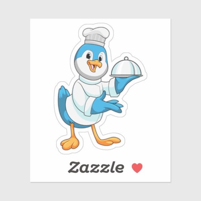 Sticker Oiseau comme cuisinier avec plat (Feuille)