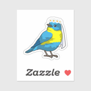 Sticker Oiseau comme mariée avec couronne de fleurs