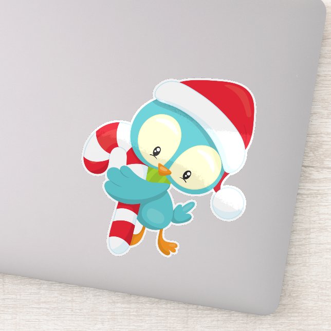 Sticker Oiseau de Noël, Oiseau mignon, Santa Hat, Sucre de (Détail)