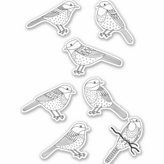 Sticker Oiseau de poulet mignon Nature noire et blanche (Devant)