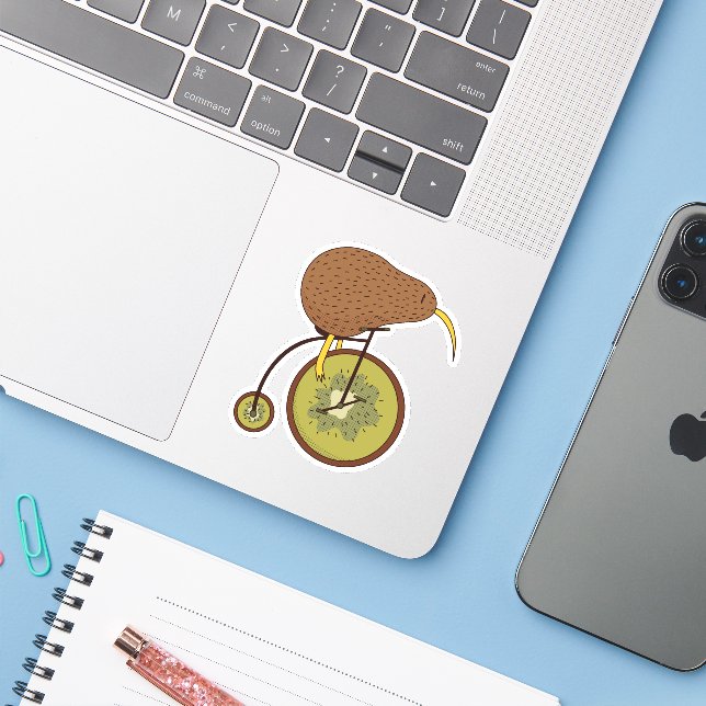 Sticker Oiseau kiwi cool sur du fruit kiwi (Ordinateur portable avec iPhone)
