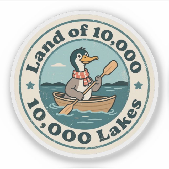 Sticker Oiseau Loon Retro du Minnesota avec Écharpe et Pag (Devant)