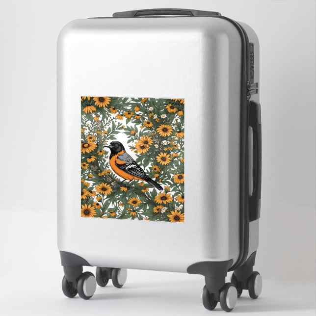 Sticker Oiseau Oriole de Baltimore et fleurs de Susan aux  (Sur valise)