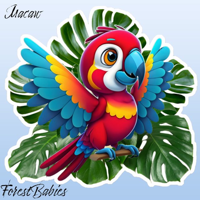 Sticker Oiseau tropical du perroquet de Macaw, 🦜 feuillag (Macaw Parrot, Tropical Monstera Foliage Sticker)