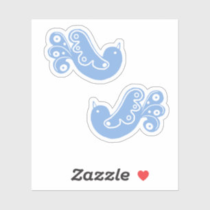 Sticker Oiseaux bleus et blancs de folk scandi
