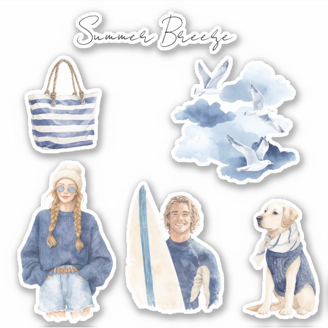 Sticker Oiseaux Bleus Nuages Brise d'Été (Devant)