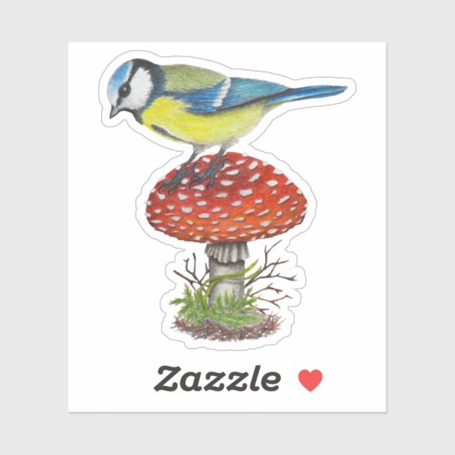 Sticker Oiseaux Champignons Forêt d'automne Illustration B (Feuille)