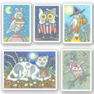 STICKER OISEAUX D'ART FOLK, OISEAUX DE VACANCES BALNÉAIRES