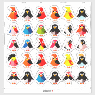 Sticker Oiseaux de dessin animé colorés et mignons