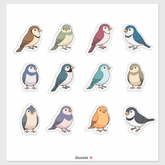Sticker Oiseaux de dessin animé pour décoration, artisanat (Feuille)