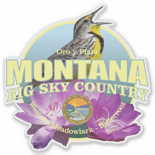 Sticker Oiseaux et fleurs de l'état du Montana (Devant)