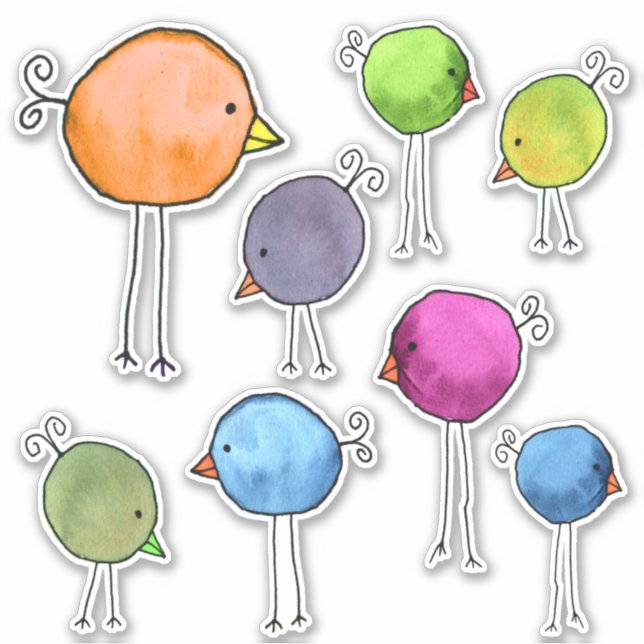 Sticker Oiseaux fantaisistes colorés (Devant)