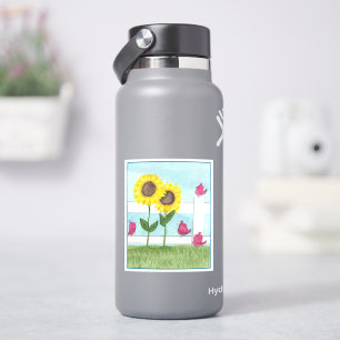 Sticker Oiseaux roses & tournesols