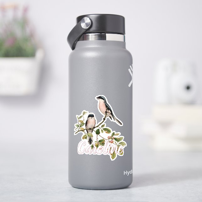 Sticker Oiseaux Vintages Personnalisés Dans Le Berry Rouge (HydroFlask)