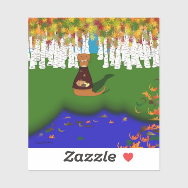 Sticker Oliver The Otter at River Wolf Lake à Autumn (Feuille)