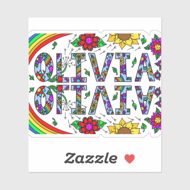 Sticker Olivia, prénom féminin Art numérique fantaisiste (Feuille)