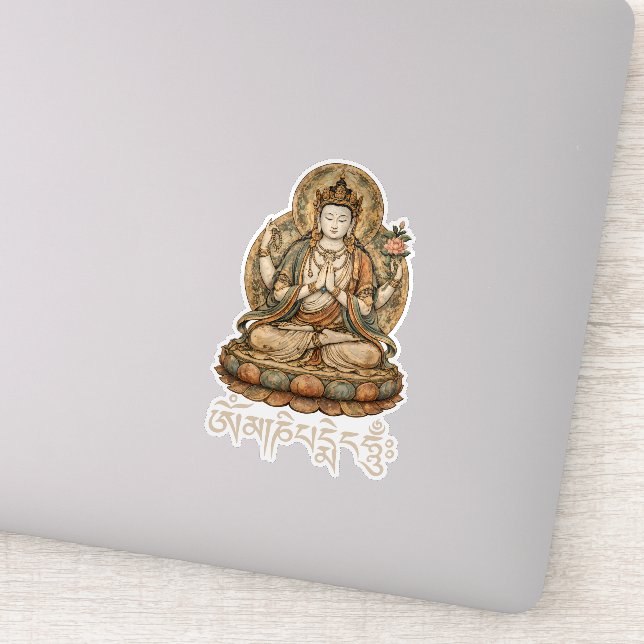 Sticker Om Mani Padme Hum Chenrezig Mantra de Compassion (Détail)