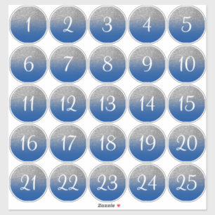 Sticker Ombre Pailleté Bleu et Argent 25 Cercles Numérotés
