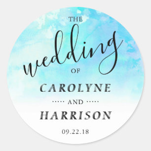 Sticker Ombre Watercolor Wedding Favor - Bleu