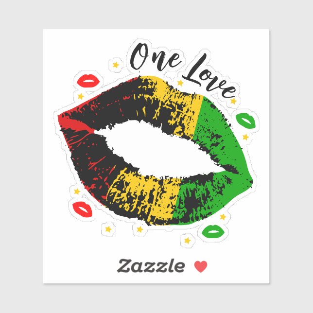 Sticker One Love Rasta Rouge à Lèvres Baiser (Feuille)