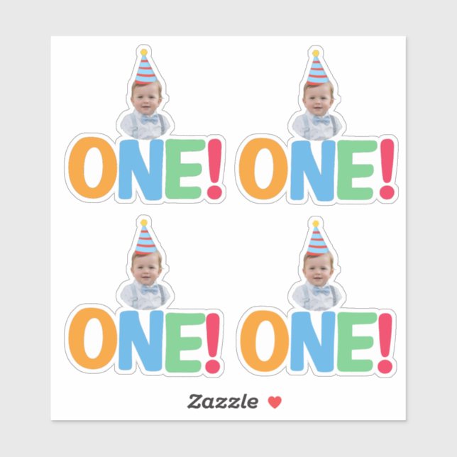 Sticker  One Photo birthday Cupcake Topper (Feuille)