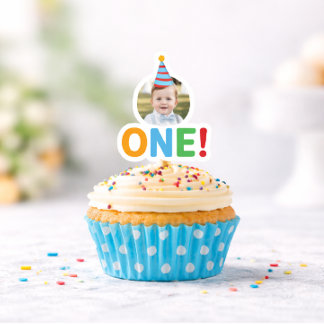 Sticker  One Photo birthday Cupcake Topper