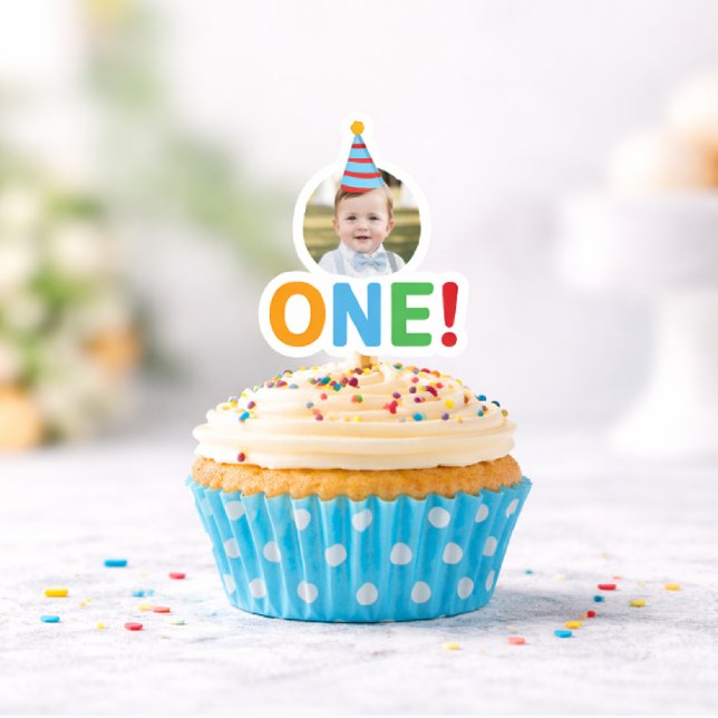 Sticker  One Photo birthday Cupcake Topper (Créateur téléchargé)