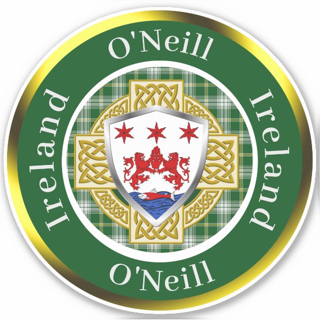 Sticker O'Neill Irish Shield/Celtic Cross Personnalisé (Devant)