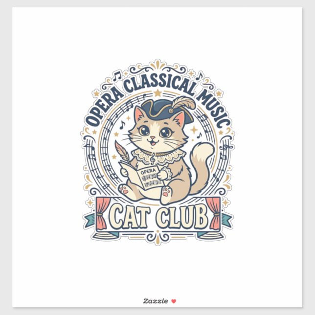 Sticker Opéra Musique Classique Chat Chat Mignon T-Shirt D (Feuille)