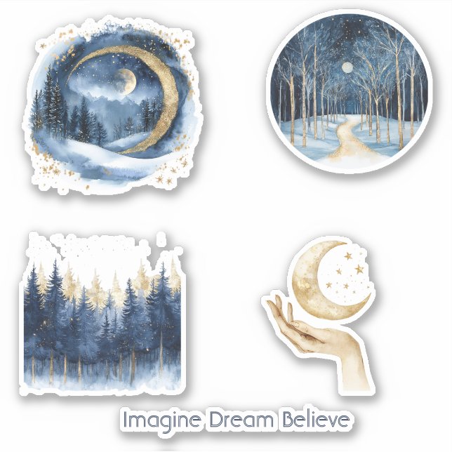 Sticker Or Bleu Arbres Imaginez Rêve Croyez   (Devant)