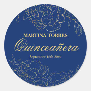 Sticker or Royal Blue Floral Quinceanera