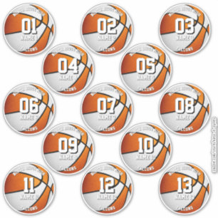 Sticker orange blanc basketball 13 noms des membres de l'é