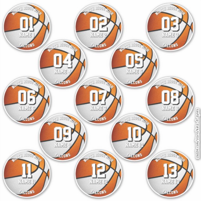 Sticker orange blanc basketball 13 noms des membres de l'é (Devant)