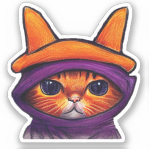 Sticker Orange Chat Purple sorcier Casquette Halloween
