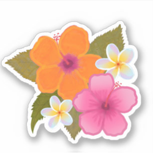 STICKER ORANGE TROPICAL HIBISCUS PLUMERIA HAWAIIN FLEURS