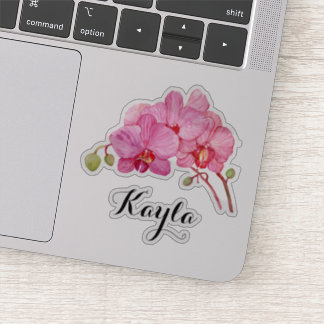 Sticker Orchidée rose fleurit Avec Votre Nom Vinyl