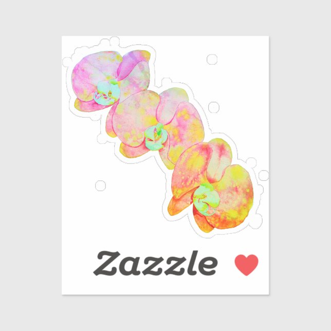 Sticker Orchidées des Caraïbes, fleurs d'aquarelle tropica (Feuille)