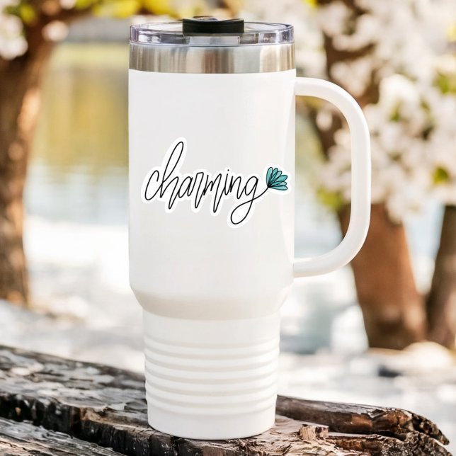 Sticker Ordinateur portable à fleurs de mots de charme | S (Charming Affirmation Vinyl Sticker by PiggyPrint Stickers.)