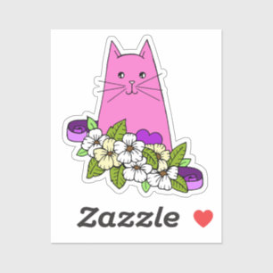 Sticker Ordinateur portable Chat rose