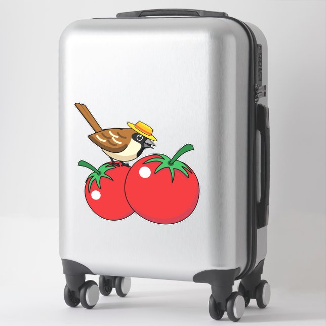 Sticker Organic lover Sparrow Eating Red Tomato (Sur valise)