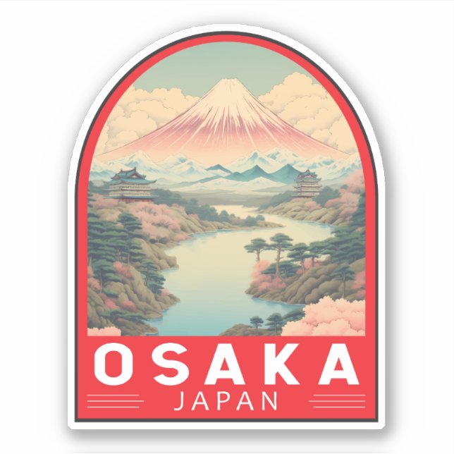 Sticker Osaka Japon Mont Fuji Emblème d'art de voyage (Devant)