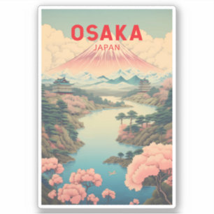 Sticker Osaka Japon Mont Fuji Travel Art Vintage