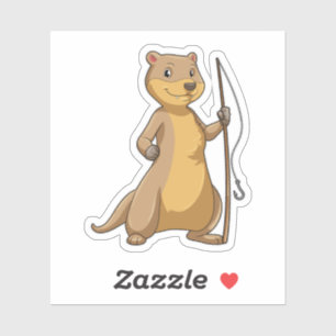 Sticker Otter comme Fisher avec canne à pêche