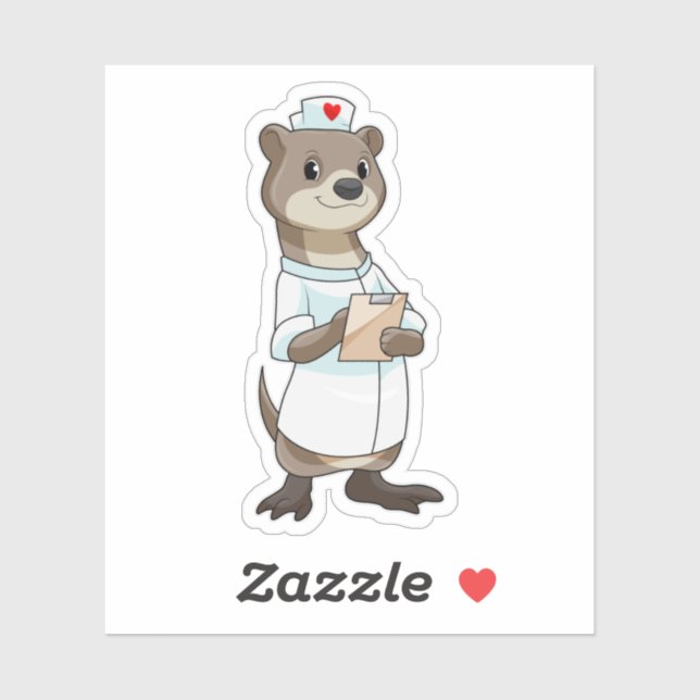 Sticker Otter comme infirmière avec coeur (Feuille)