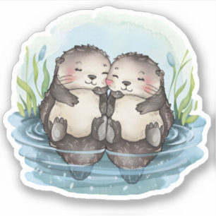 Sticker Otters tenant les mains