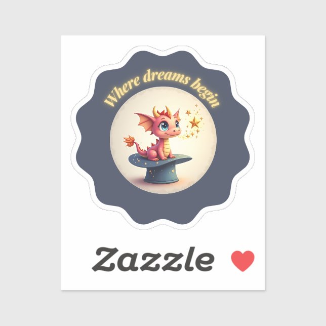 Sticker Où commencent les rêves - Dragon mignon (Feuille)