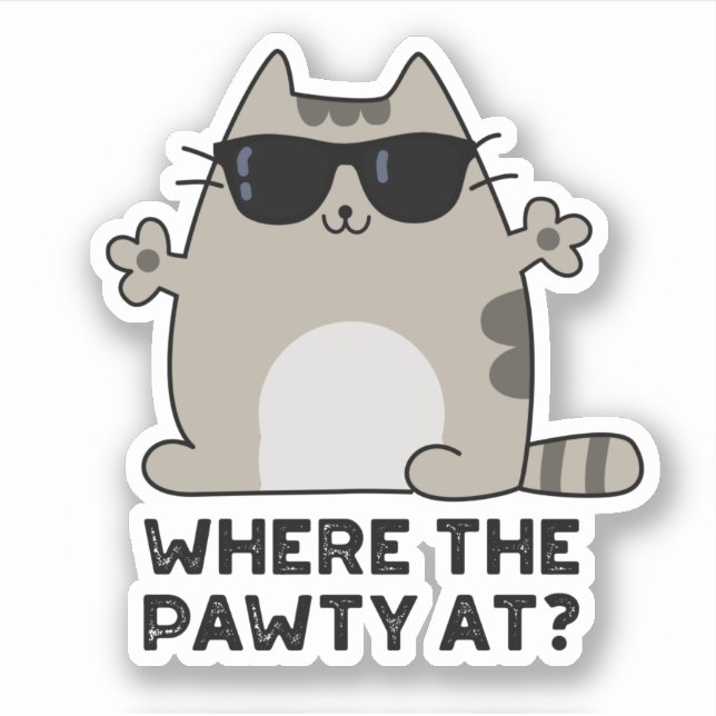 Sticker Où La Pawty À Funny Party Chat Pun (Devant)